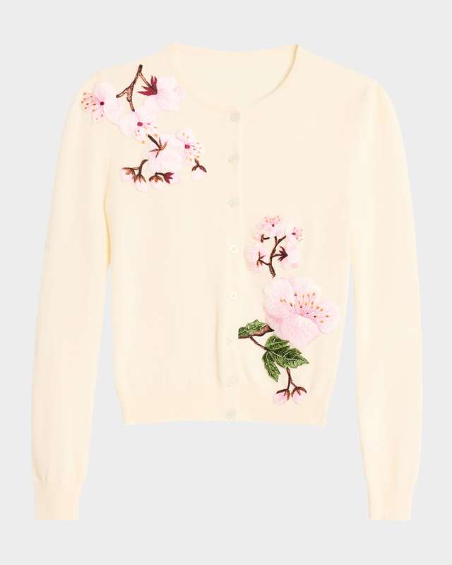 Cherry Blossom Embroidered Crewneck Cardigan